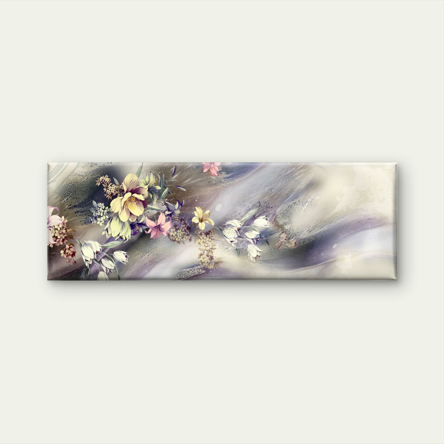 Panoramic Abstract Flowers with Leaves High Quality 100% Australian made wall Canvas Print ready to hang