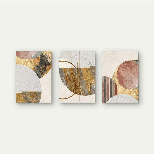 3pcs Abstract Modern Geometric Gold Foil Wall Art Set Canvas Framed 50x70cm - High Quality Print 100% Australian Made Wall Canvas Ready to Hang