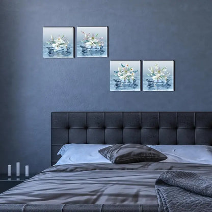 4pcs White Lilies & Greenery Botanical Prints Wall Art Canvas Framed