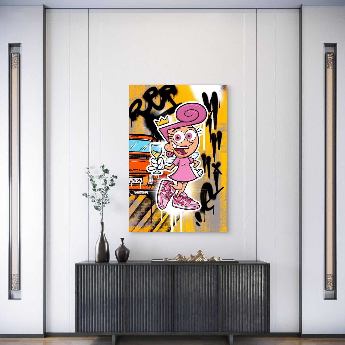Urban Street Graffiti Pink Magic Fairy Sneakers Wine 60x90cm Metal Print Ready to Hang