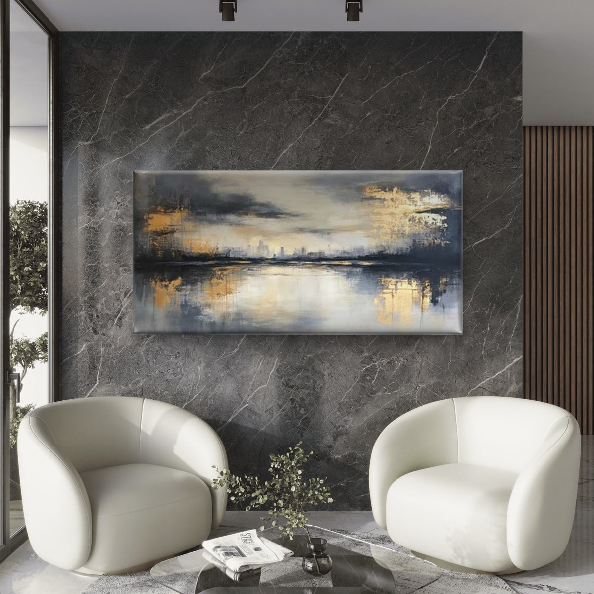 Abstract Gold City Skyline Wall Art Canvas Office Home Room Framed 120x60cm