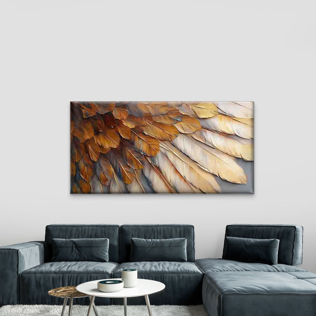 Golden Brown Feather Texture Wall Art Canvas Office Home Room Framed 120x60cm