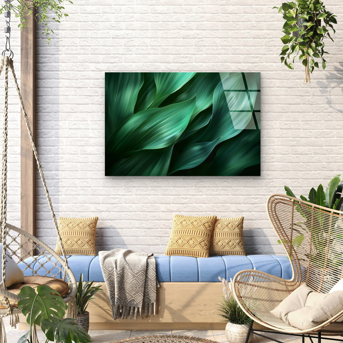 Emerald Green Tropical Leaves Acrylic Glass Printing Wall Art Australian Made Quality