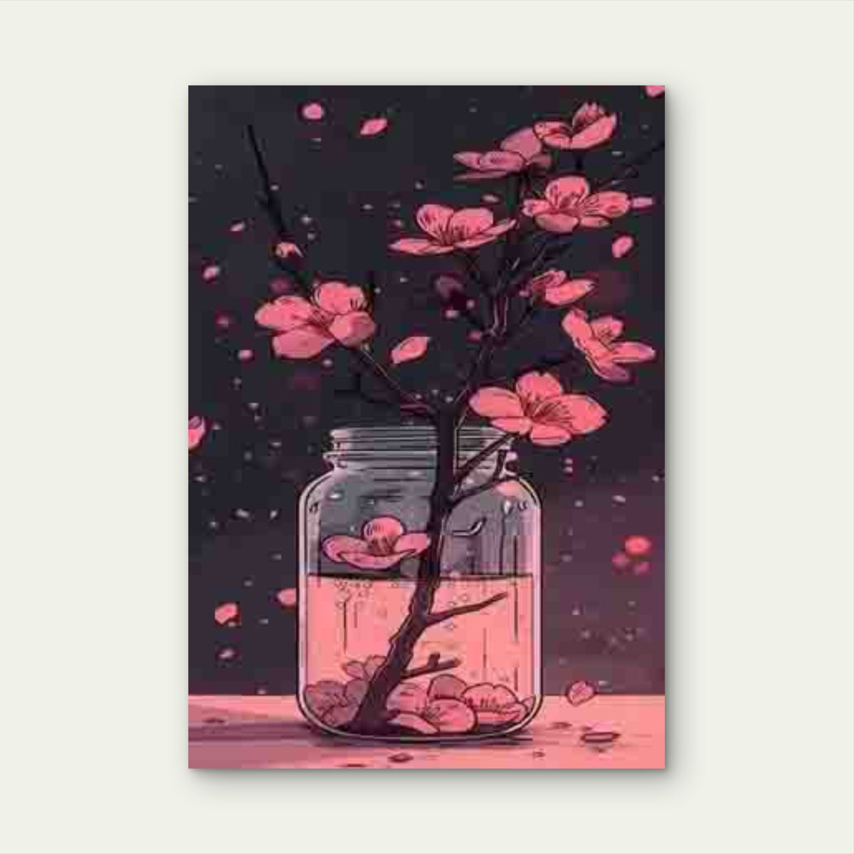 Cherry Blossom Branch in Glass Jar 60x90cm Metal Print Ready to Hang