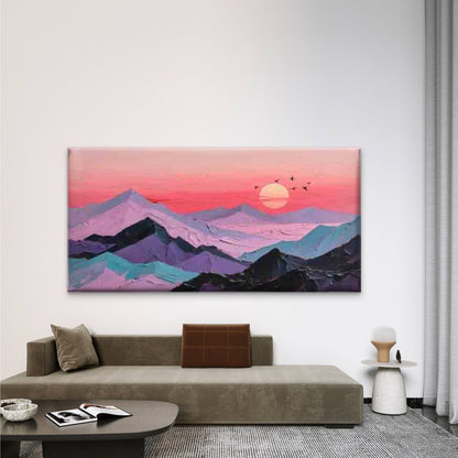 Flying Birds & Mountain Sunset Wall Art Canvas Office Home Room Framed 120x60cm