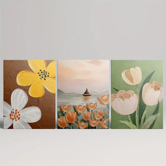 3pcs Floral Painting Tulip Texture Floral Pattern Metal Print Ready to Hang Art