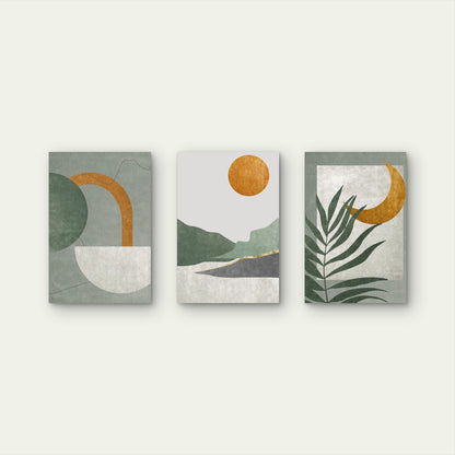 3pcs Sage Green Boho Abstract Botanical Wall Art Set Canvas Framed 40x60cm - High Quality Print 100% Australian Made Wall Canvas Ready to Hang