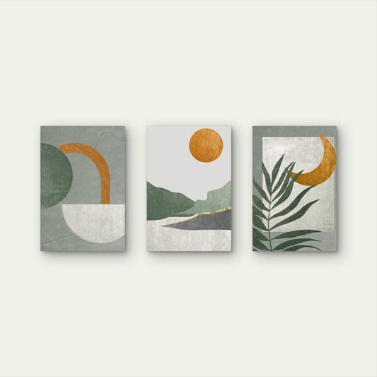 3pcs Sage Green Boho Abstract Botanical Wall Art Set Canvas Framed 40x60cm - High Quality Print 100% Australian Made Wall Canvas Ready to Hang