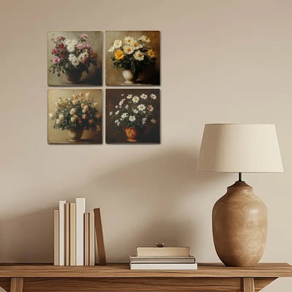 4pcs Colourfull Flower Vases Wall Art Canvas Framed