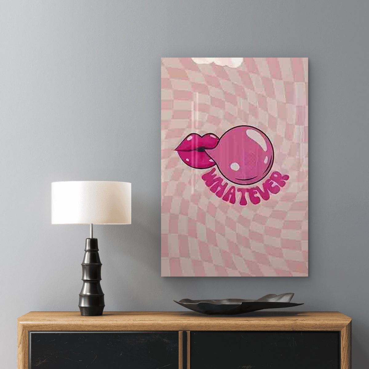 Pink Lips & Gum Pop Art WHATEVER 40x60cm Metal Print Ready to Hang