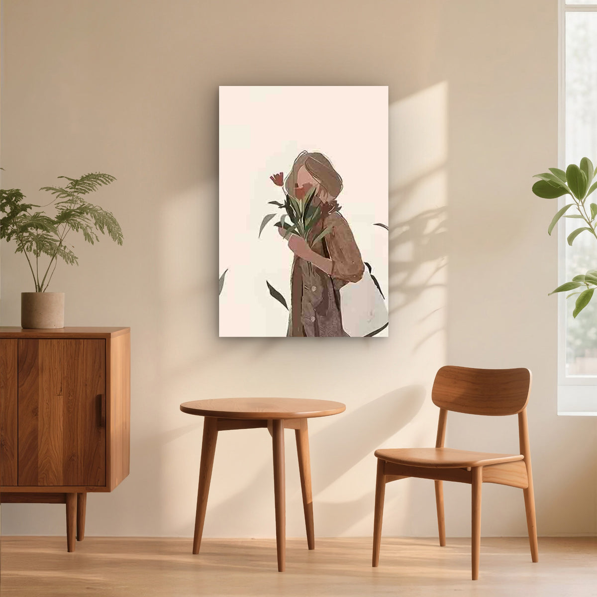 Minimalist Figure with Tulip 60x90cm Metal Print Ready to Hang