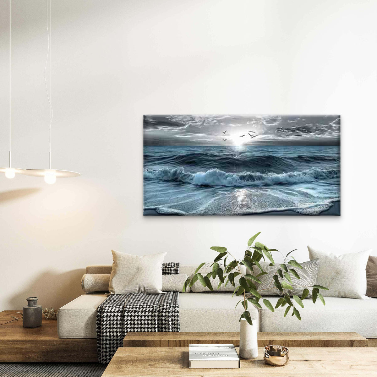 Modern Ocean Waves Wall Art Canvas Office Home Room Framed 120x60cm