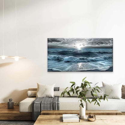 Modern Ocean Waves Wall Art Canvas Office Home Room Framed 120x60cm