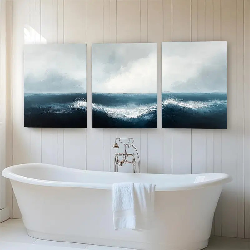 3pcs Gentle Flowing Waves and Soft Sky Hues Metal Print Ready to Hang Art