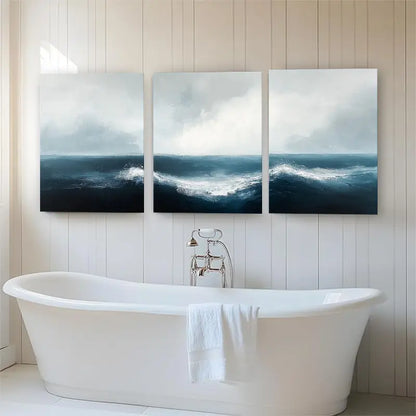 3pcs Gentle Flowing Waves and Soft Sky Hues Metal Print Ready to Hang Art