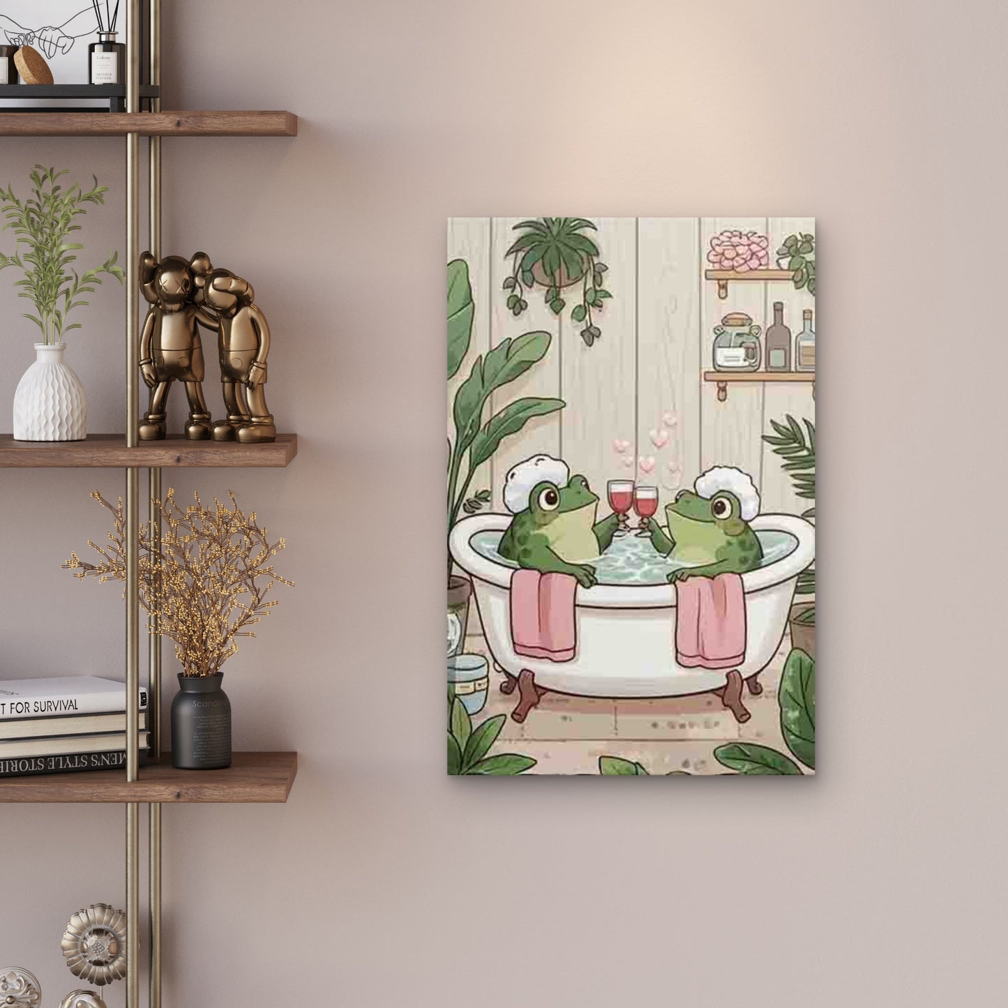 Frogs Sharing a Cup 60x90cm Metal Print Ready to Hang