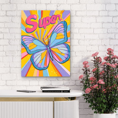 Preppy Affirmation Retro Butterfly 60x90cm Metal Print Ready to Hang