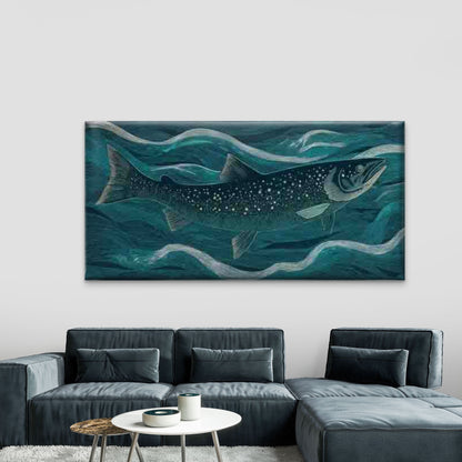 Abstract Fish Ocean Waves Wall Art Canvas Office Home Room Framed 120x60cm