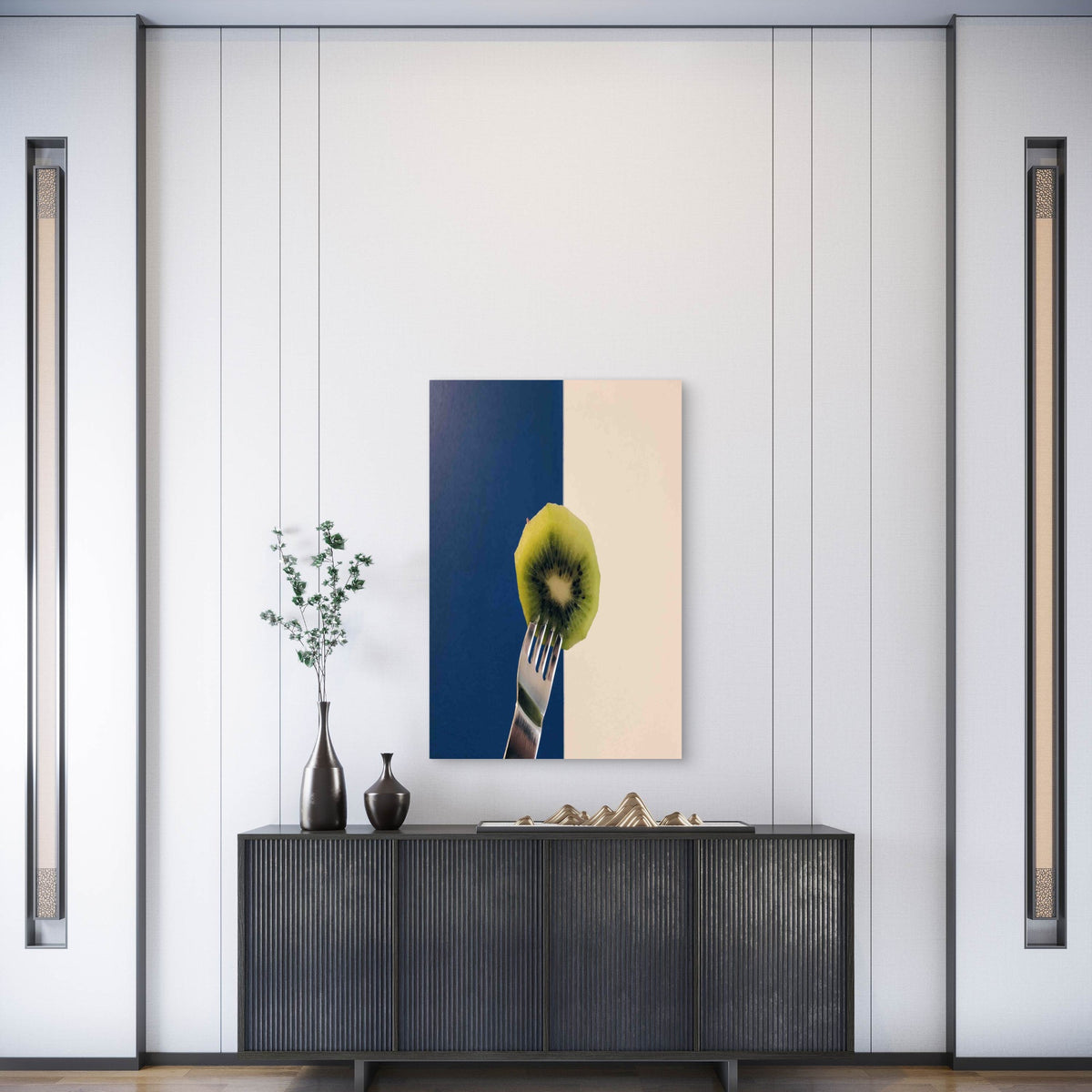 Kiwi Fruit On a Fork Metal Print Ready to Hang