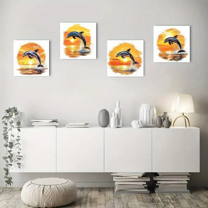4pcs Dolphin Sunse Elegant  Wall Art Canvas Framed