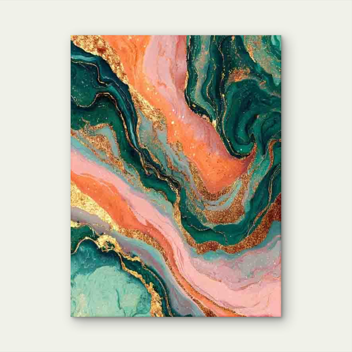 Orange And Green Marble 60x90cm Metal Print Ready to Hang