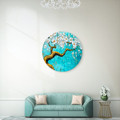 Blue White Tree Painting Acrylic Glass Rounded Print Tempered Glass Wall Art 100% Made in Australia Ready to Hang