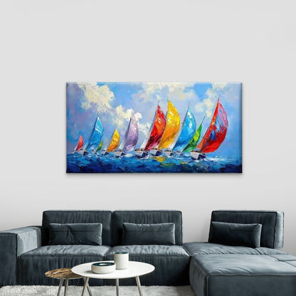 Sailboats Racing on The Ocean Wall Art Canvas Office Home Room Framed 120x60cm