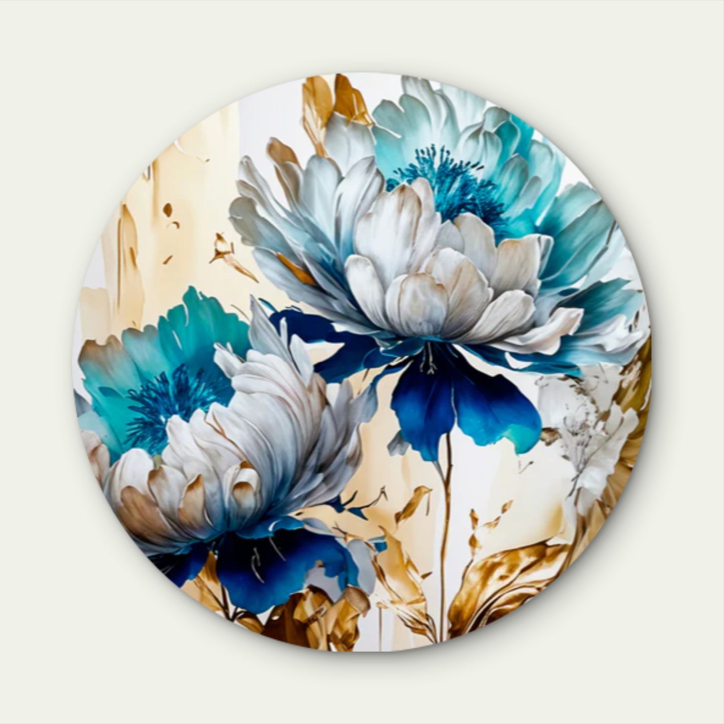 Botanical Flowers Gold Blue Design Acrylic Glass Rounded Print Tempered Glass Wall Art 100% Made in Australia Ready to Hang