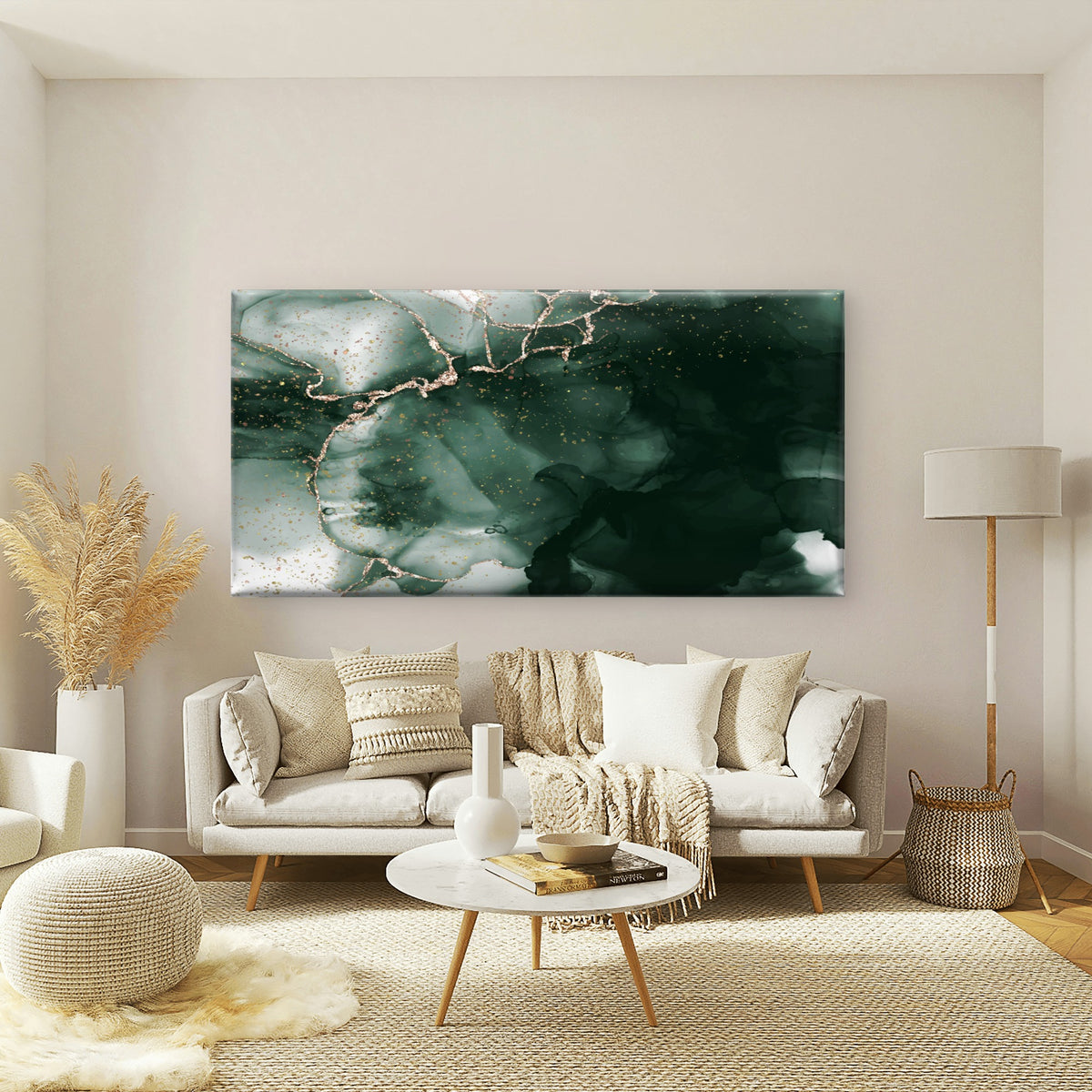 Deep Green Gilded Flow Wall Art Canvas Office Home Room Framed 120x60cm