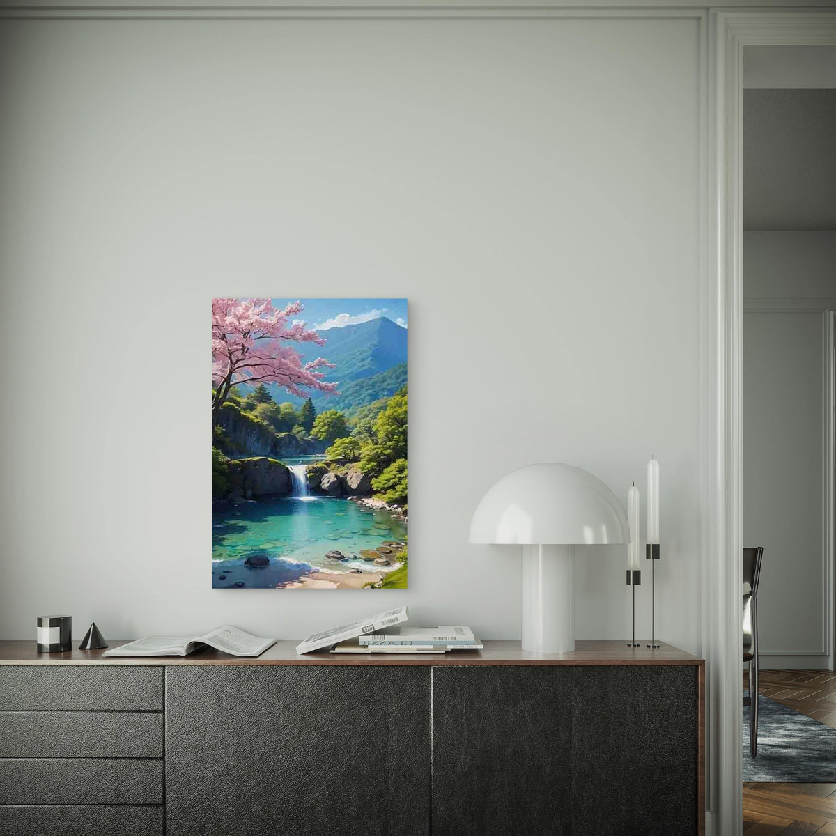 Traditional Cherry Blossom Waterfall 60x90cm Metal Print Ready to Hang