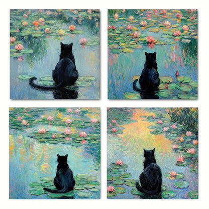 4pcs Black Cat Funny Anima  BC   Wall Art Canvas Framed