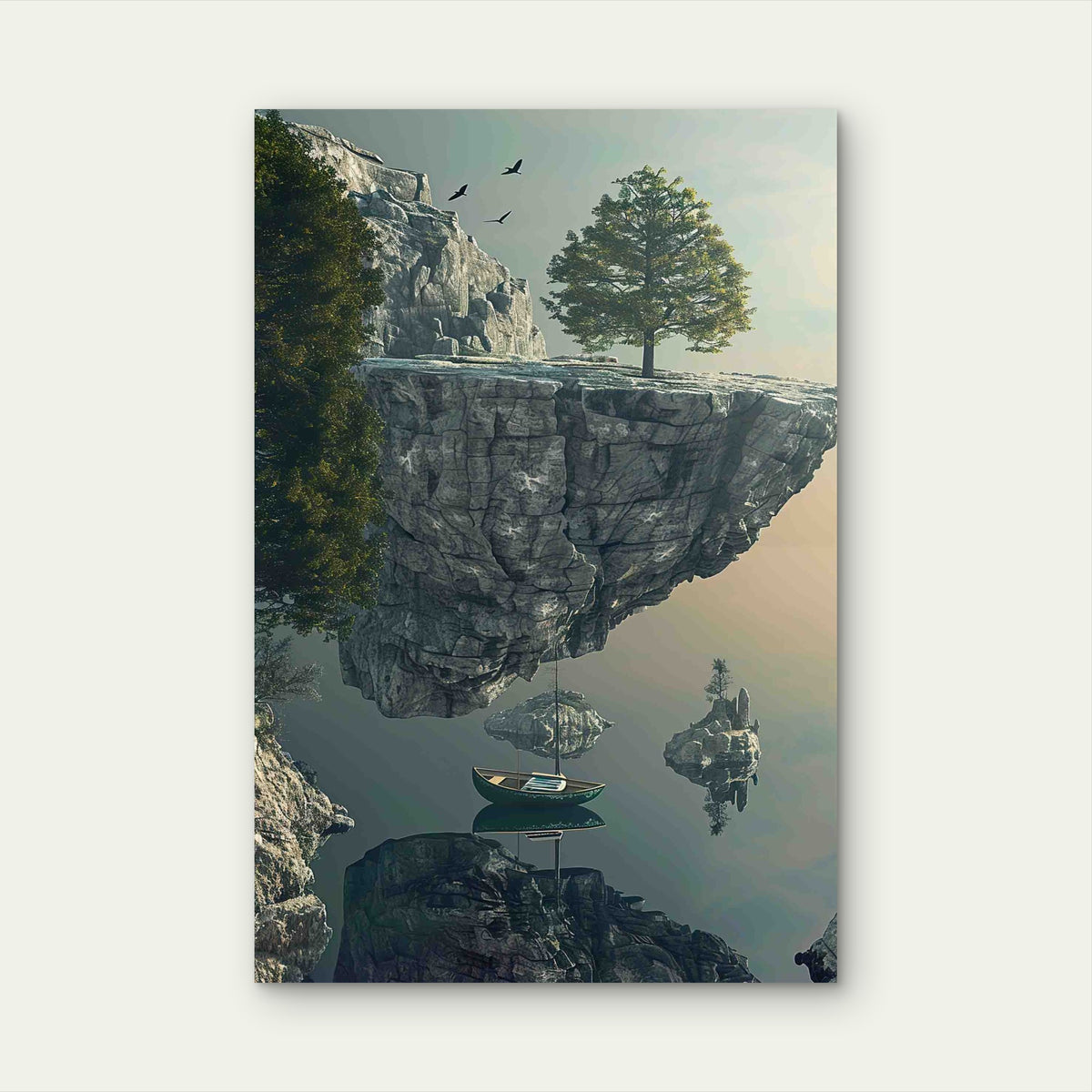 Peaceful Rock Path With A Fishing Boat Metal Print Ready to Hang