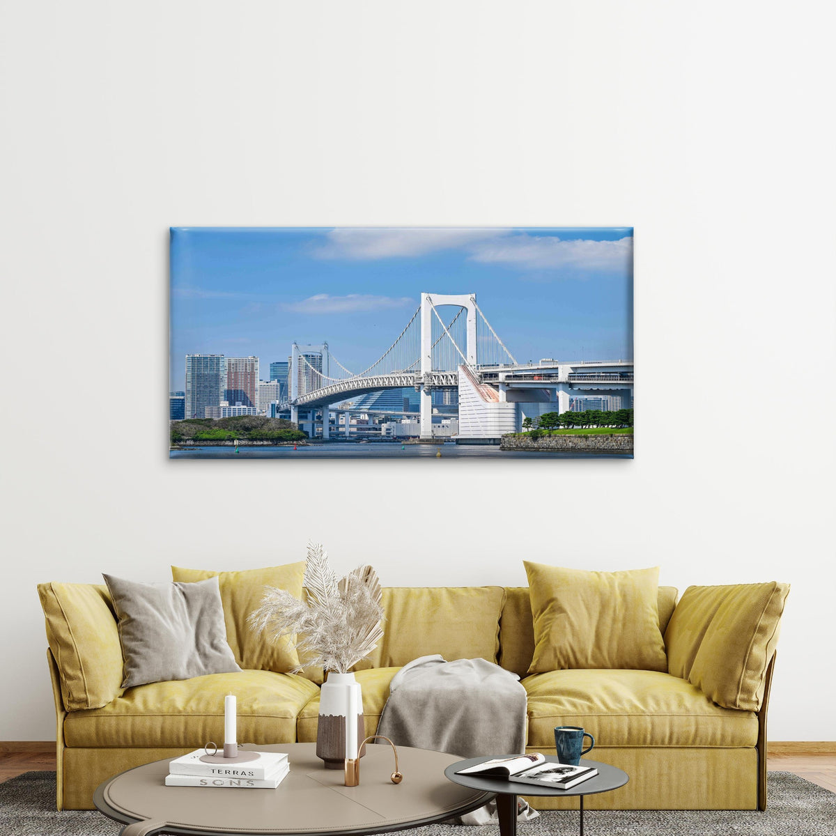 Rainbow Bridge Spanning Tokyo Wall Art Canvas Office Home Room Framed 120x60cm