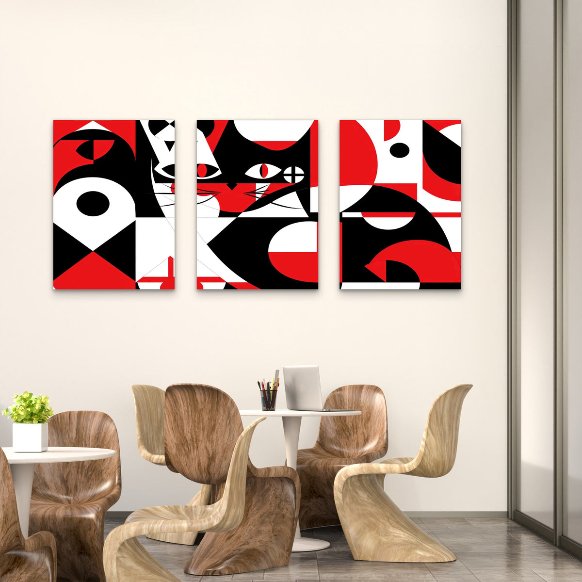 3pcs Geometric Cat Abstract Art Metal Print Ready to Hang Art