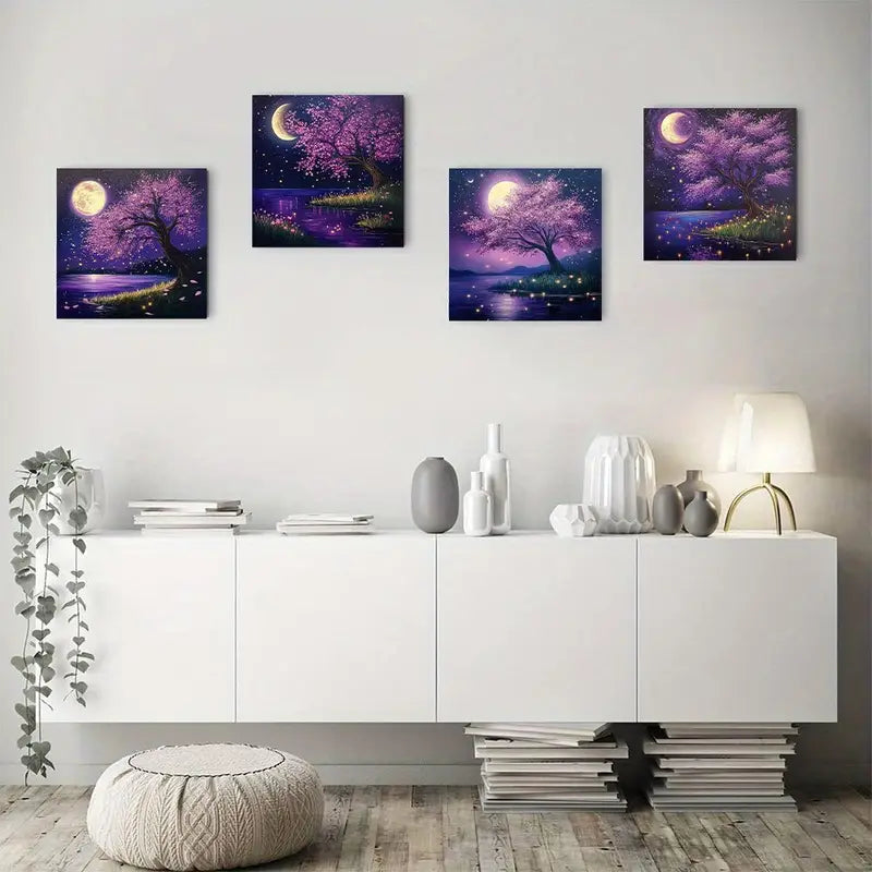 4pcs Abstract Mystical Moonlight  Beauty MB  Wall Art Canvas Framed