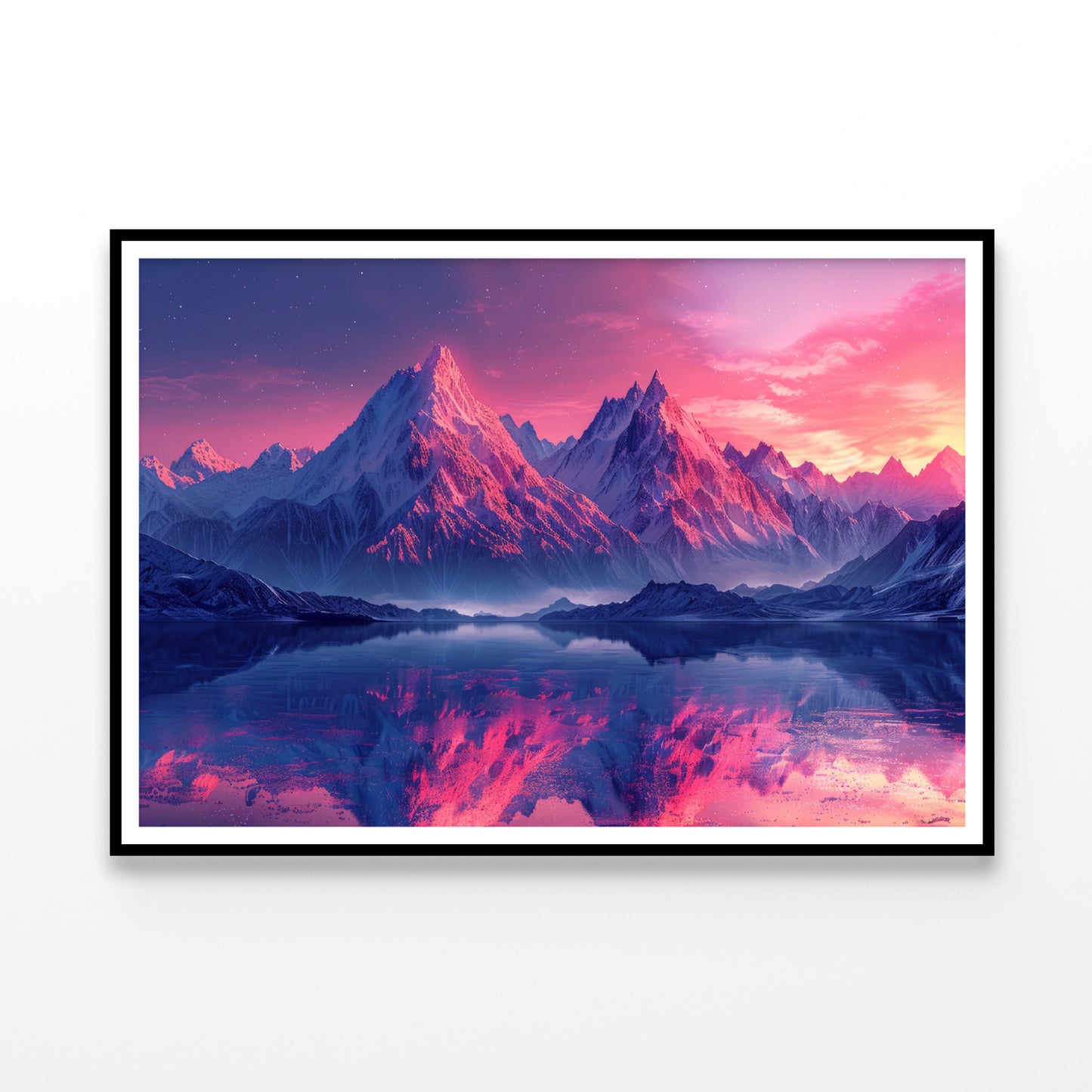 Pink Sunset Over Snowy Mountain & Lake Home Decor Premium Quality Poster Print Choose Your Sizes