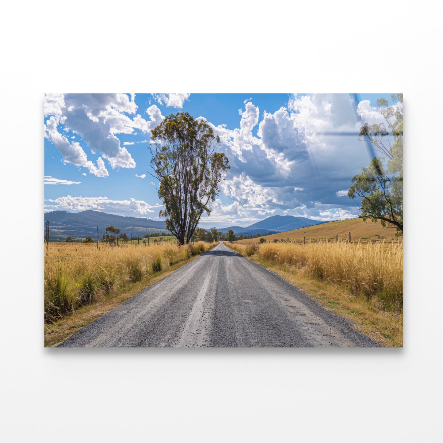 Road with Trees, Sky & Mountains Acrylic Glass Print Tempered Glass Wall Art 100% Made in Australia Ready to Hang