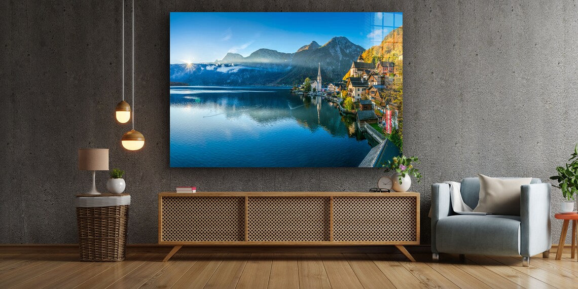 Hallstatt Village Lake UV Direct Aluminum Print Australian Made Quality