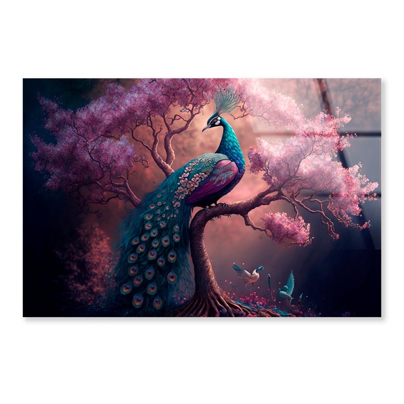 Peacock Sitting on Top of a Tree Acrylic Glass Print Tempered Glass Wall Art 100% Made in Australia Ready to Hang