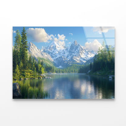 Lake with Trees and Mountains Acrylic Glass Print Tempered Glass Wall Art 100% Made in Australia Ready to Hang