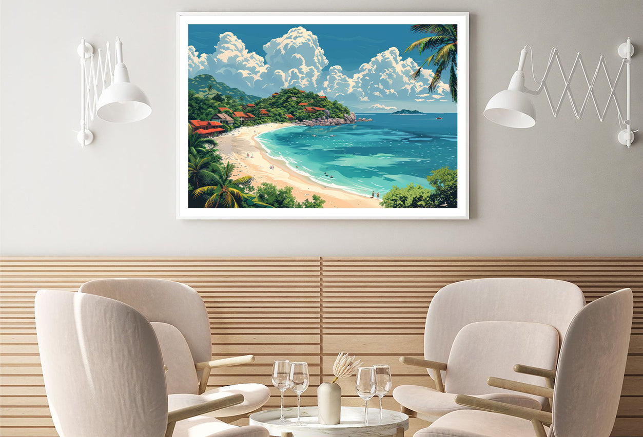 A Beach with a Body of Water with Palm Trees & a Sky Home Decor Premium Quality Poster Print Choose Your Sizes