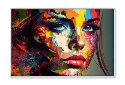 Colorful Abstract Woman Face Oil Painting Wall Art Limited Edition High Quality Print Canvas Box Framed White