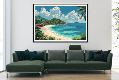 A Beach with a Body of Water with Palm Trees & a Sky Home Decor Premium Quality Poster Print Choose Your Sizes