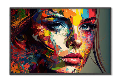 Colorful Abstract Woman Face Oil Painting Wall Art Limited Edition High Quality Print Canvas Box Framed Black