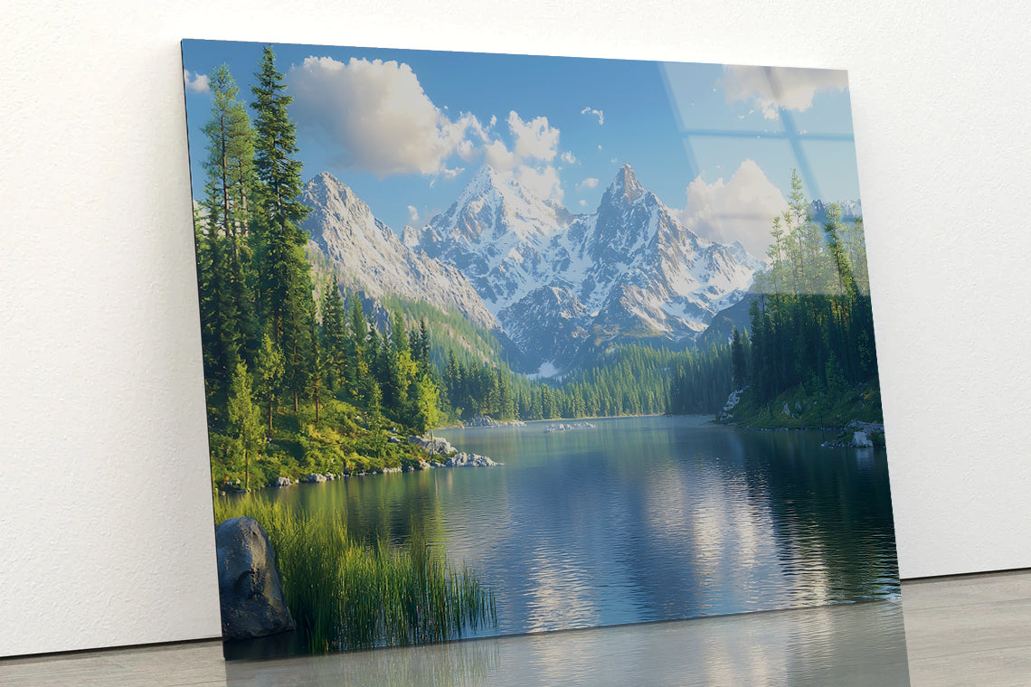 Lake with Trees and Mountains Acrylic Glass Print Tempered Glass Wall Art 100% Made in Australia Ready to Hang