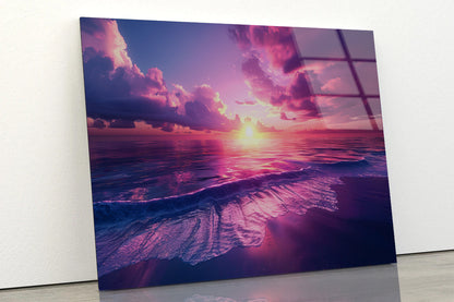 Sunset with Pink Sky in Seashore Acrylic Glass Print Tempered Glass Wall Art 100% Made in Australia Ready to Hang