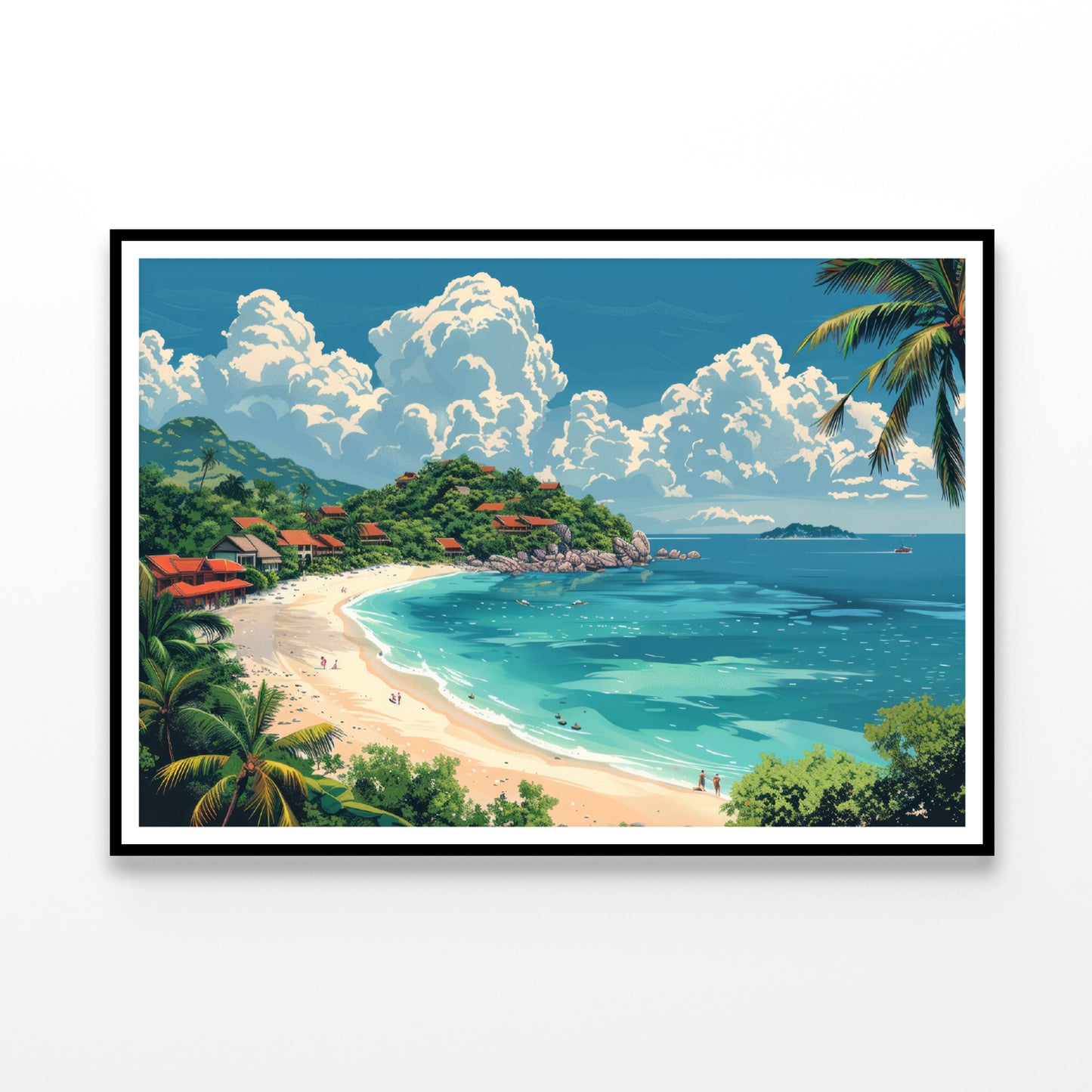 A Beach with a Body of Water with Palm Trees & a Sky Home Decor Premium Quality Poster Print Choose Your Sizes