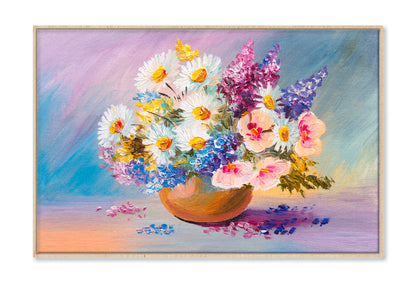 Bouquet Of Summer Flowers, Still Life Oil Painting Limited Edition High Quality Print Canvas Box Framed Natural