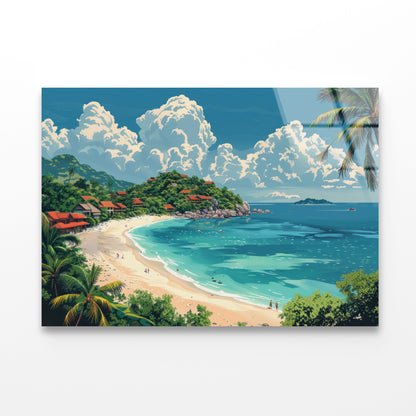 A Beach with a Body of Water with Palm Trees & a Sky Acrylic Glass Print Tempered Glass Wall Art 100% Made in Australia Ready to Hang