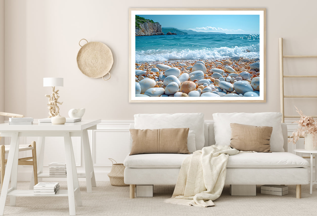 View of Rocks, Beach with Sky Home Decor Premium Quality Poster Print Choose Your Sizes